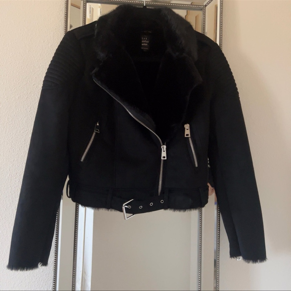 Zara Black Leather Jacket with Silver Accents